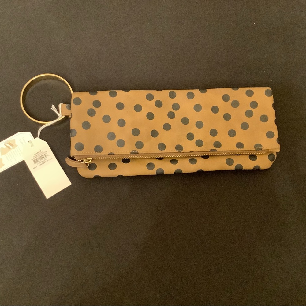 Mudpie Polka dot fold over clutch with bracelet handle